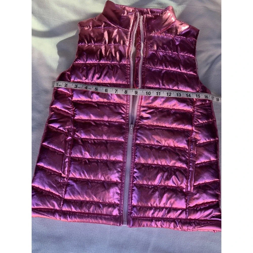 Girls kids  Shiny Metallic Pink Puffer Jacket Vest Size Large Pockets‎